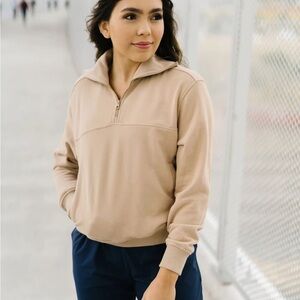 ZYIA Active Tan/ Beige quarter zip Pullover